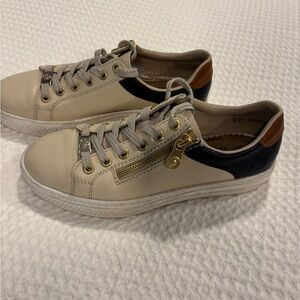 Rieker Cream Sneakers with Gold and Navy Details